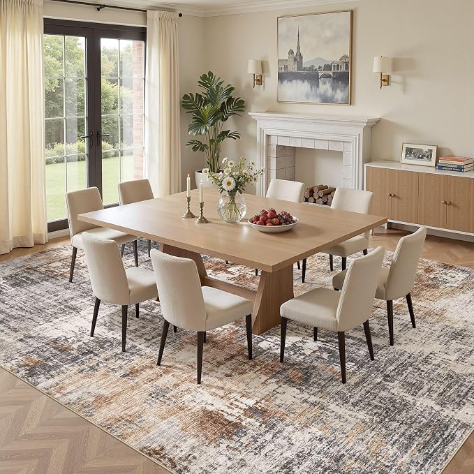 DMOYEST Area Rug Living Room Rugs - 11x14 Extra Large Soft Indoor Neutral Modern Abstract Low Pile Washable Rug Carpet for Bedroom Dining Room Farmhouse Home Office - Grey Brown