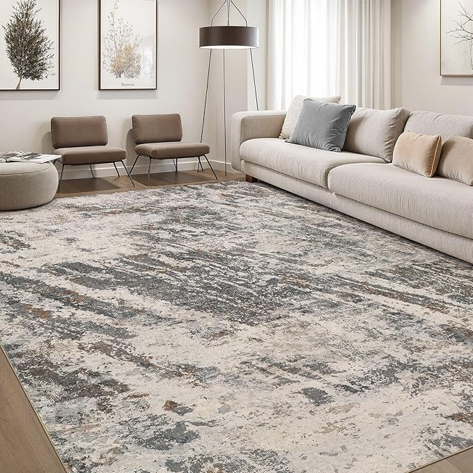 DMOYEST Area Rug Living Room Rugs - 8x10 Large Soft Indoor Neutral Modern Abstract Low Pile Washable Rug Carpet for Bedroom Dining Room Farmhouse Home Office-Dark Brown/Grey