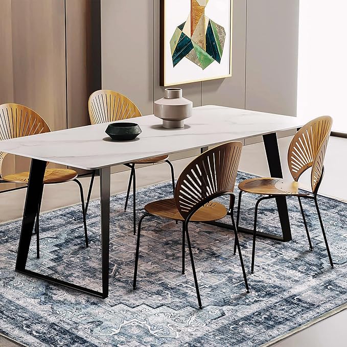 CHAMPLANT 3'x5' Dark Blue Vintage Washable Thin Area Rug Traditional Floor Cover Foldable Indoor Distressed Non Slip Carpet for Bedroom Living Room Bathroom