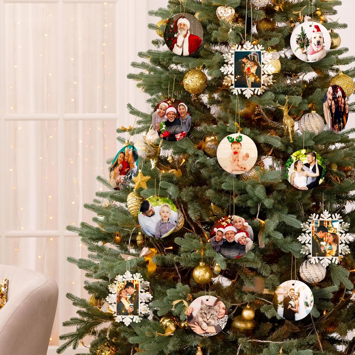 Custom Picture Christmas Ornaments Personalized Double-Sided Photo Ornament 2025 Home Decor Christmas Tree Hanging Decoration Memorial Gifts for Couples Family (Round-Ceramic)