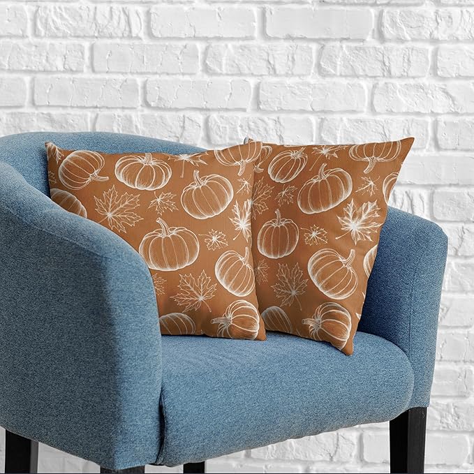 Fall Pillow Covers 24x24 Set of 2 Burnt Orange Pumpkin Maple Leaves Throw Pillow Covers Autumn Harvest Pillowcase Thanksgiving Cushion Case for Home Decor Patio Outdoor Sofa