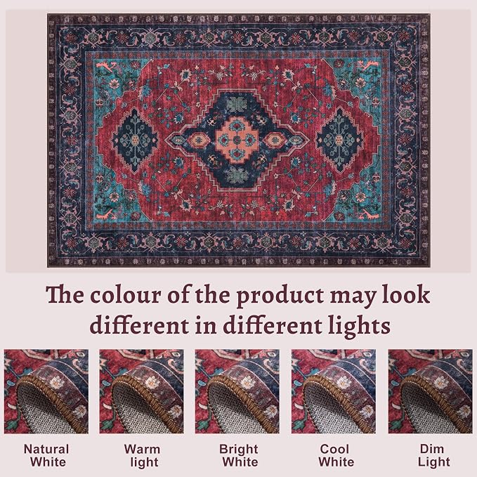 Tangsoo 2.6x8 Washable Runner Rug for Hallways, Non Slip Vintage Runner Rug, Soft Low Pile Long Rug Runner, Print Carpet Runners for Kitchen Bedroom Entryway Bathroom Living Room Burgundy/Navy