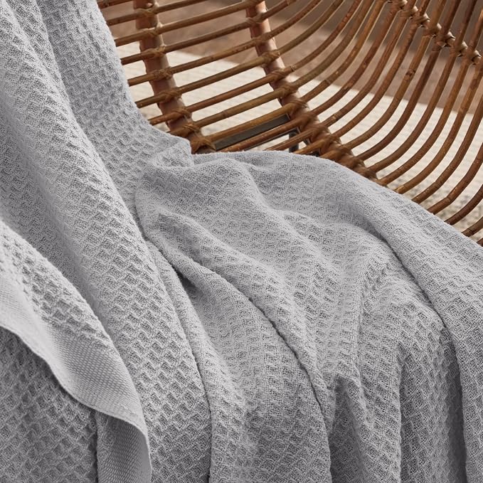 Bedsure 100% Cotton Blanket Full Size for Bed - Breathable and Soft for Summer, Thick Cozy Waffle Weave Blanket Gifts for Women, Grey, 80x90 Inches