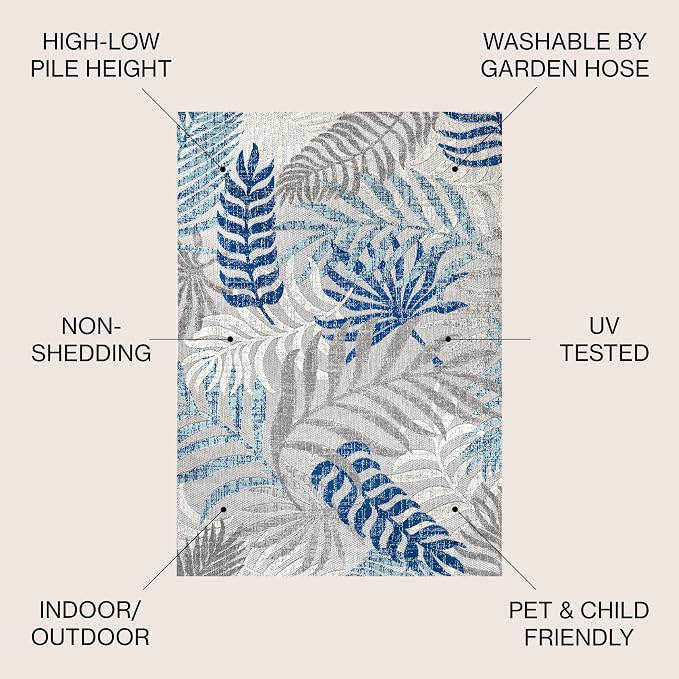 JONATHAN Y Tropics Palm Leaves Indoor Outdoor Area Rug 3X5 Gray/Blue | Ships Rolled, Durable Flat Weave, Lays Flat for Backyard, Patio, Porch, Easy-Cleaning, High Traffic,Pet-Friendly,Non-Shedding