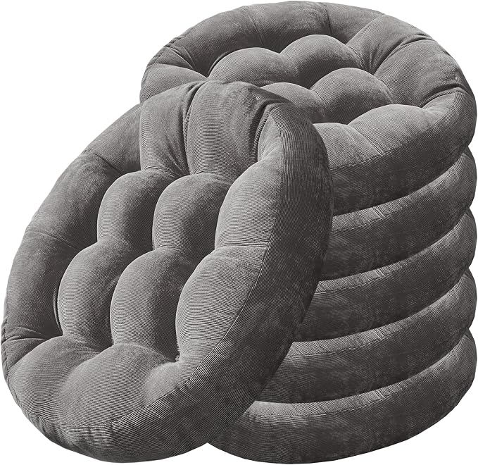 Degrees of Comfort Floor Cushion 6 Pack for Meditation, Home Office & Yoga Studio – Corduroy Soft Seating Set, 22 Inch, High-Density Foam, Round Shape, Grey
