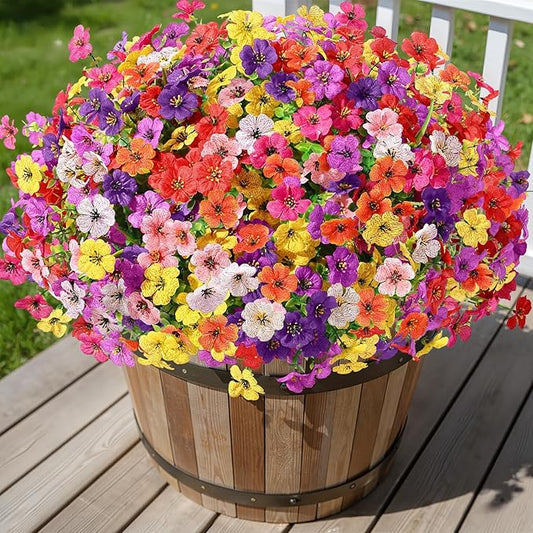 Alupssuc 24 Bundles Artificial Flowers for Outdoors Decoration, UV Resistant Silk Faux Daisy Flora Spring Fake Plastic Plants Greenery for Outside Indoor Yard Home Porch Window Box Decor, Mix 8 Colors