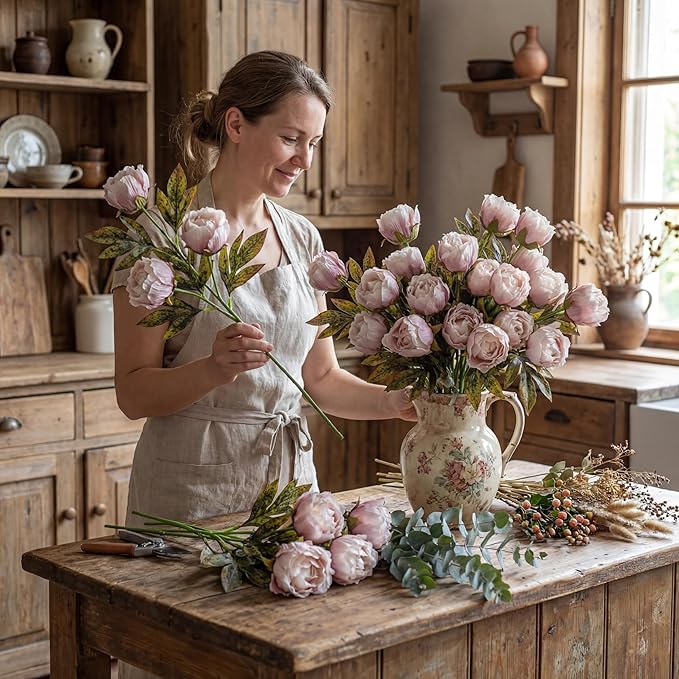 Thiccywoov 8 Pcs Artificial Peonies Stems Flowers Vintage Faux Peonies Stems Real Look Fake Peony Branches for Vase Filler DIY Bouquet Weeding Registry Centerpieces Bridal Shower Gifts Home Decor
