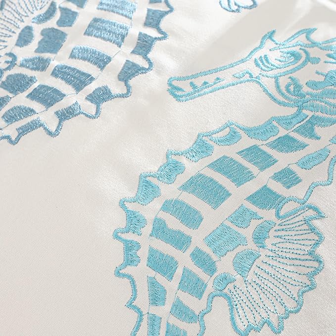 Blue Seahorse Pillow Covers 18x18 Pack of 2 Boho Embroidered Throw Pillow Covers Summer Cushions Cases Farmhouse Decor Square Pillowcases Spring Home Decor for Sofa Bed Living Room