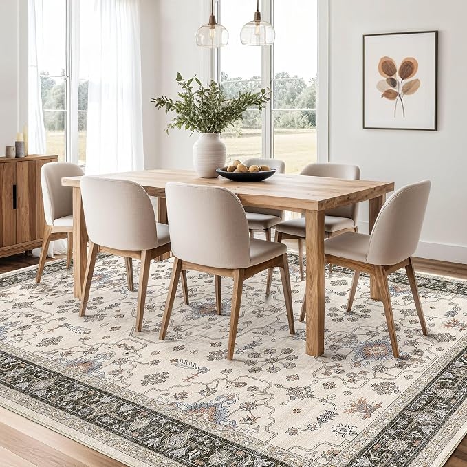 9x12 Area Rugs for Living Room - Large Carpet Ultra Thin Soft Washable Oriental Vintage Floral Distressed Big Indoor Carpets for Bedroom Nursery Dorm Home Decor Aesthetic - Brown Black
