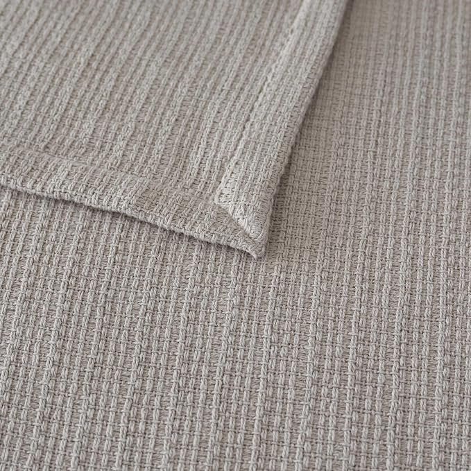 Martha Stewart - Twin Bed Blanket, 100% Cotton Textured Basket Weave Bedding, Breathable & Lightweight Blanket for Couch or Bed, Bedford Tile Grey