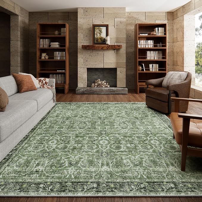 Washable Rugs for Living Room: 8x10 Area Rugs for Bedroom Ultra Soft Non-Slip Stain Resistant Vintage Boho Large Carpet for High-Traffic Dining Room - Farmhouse Decor