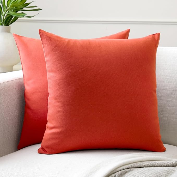 Encasa XO Throw Pillow Covers 20x20 in Set of 2 Brick | No Inserts | Cotton Pillow Covers for Living Room, Bed, Sofa, Couch | Decorative Cushion Covers with Improved Zipper