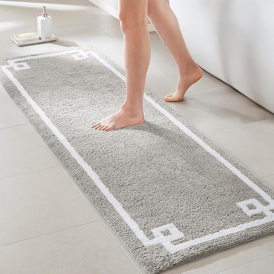 Madison Park Evan 100% Cotton Bathroom Rug Non Slip Backing-Luxrurious Tufted Plush Bath Mat Absorbent, Quick Dry, Spa Design Shower Room Décor, 24x72, Grey