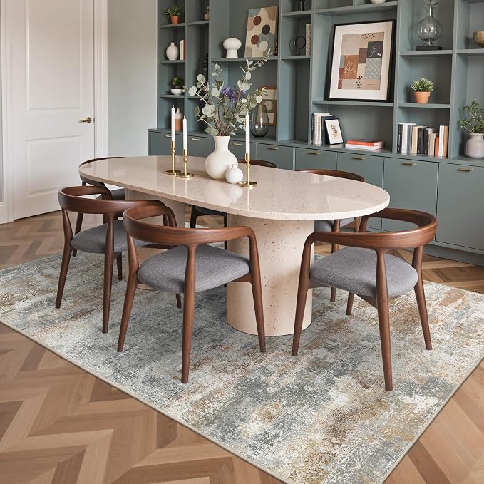 BEIMO Area Rugs 5x7 for Living Room Bedroom, Modern Abstract Machine Washable Rug, Large Soft Low Pile Floor Carpet with Non Slip Backing for Dining Room, Muted Grey