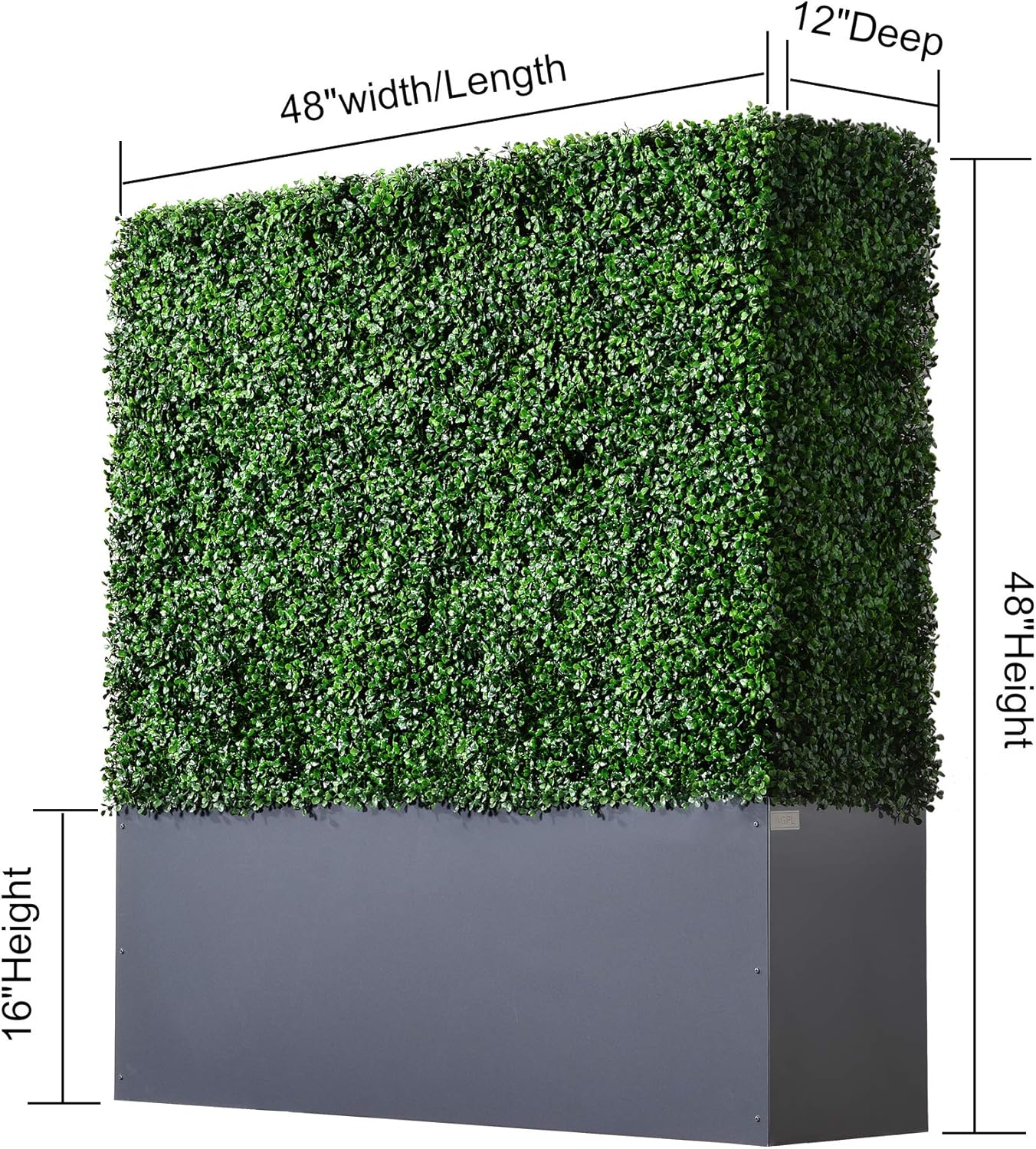 AGPL Upgraded Artificial Boxwood Hedge Wall with Gray Color Planter Room Divider and Privacy Wall Backdrops (48" H 48" W 12" D)