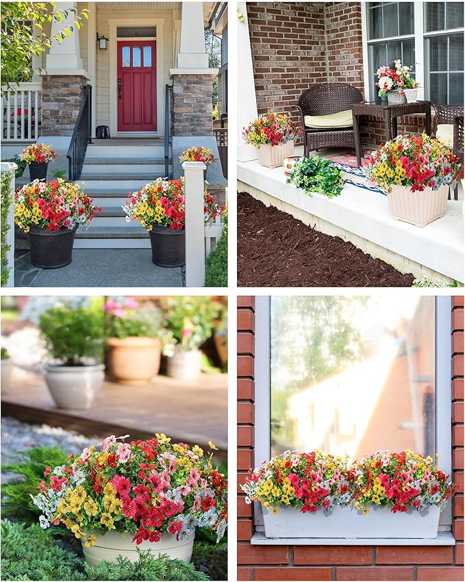 Artificial Flowers for Outdoor Decor, 16 Pack UV-Resistant Fake Colorful Silk Daisy Flowers, Perfect for Spring & Summer Decorating – Front Porch, Patio, Window Boxes, and Potted Plants