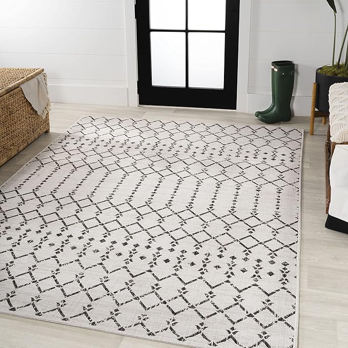 JONATHAN Y Moroccan Geometric Indoor Outdoor Area Rug 3X5 Cream/Black, Ourika Textured Weave for Backyard, Patio, Porch, Easy-Cleaning, High Traffic, Pet-Friendly, Non-Shedding (SMB108I-3)