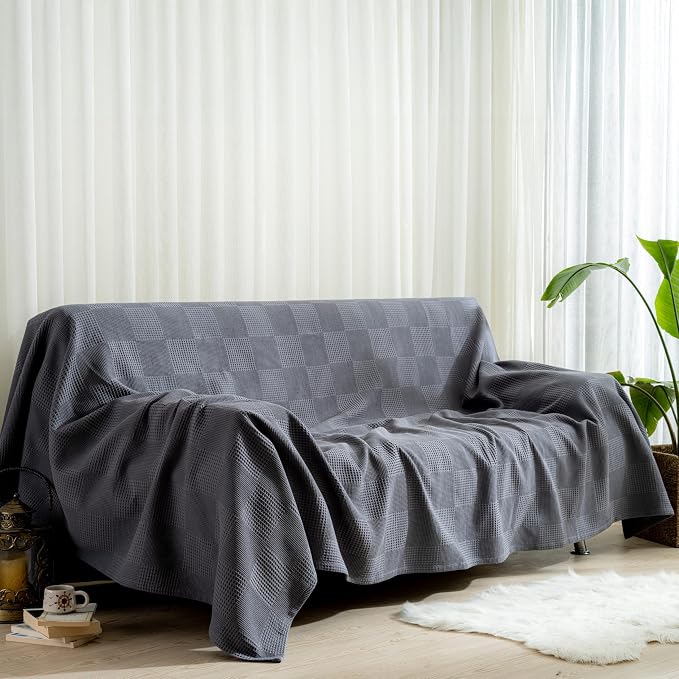 100% Turkish Cotton Blanket California King Size Waffle Weave Blankets, Made in Turkiye, Light Airy Throw Bedspread (Dark Gray, California King Size Blanket 90 x 125 inch)