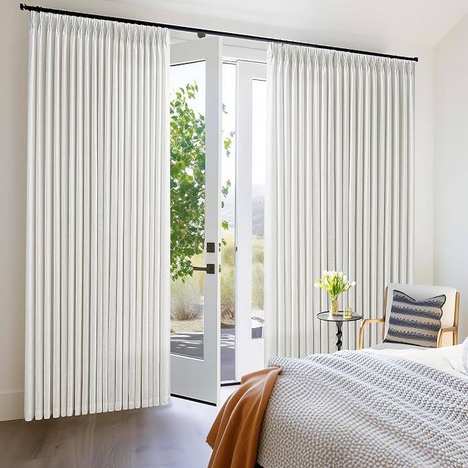 Pinch Pleated Linen Curtains 96 Inches Long 60 Inch Width Linen Blend Light Filtering Window Curtains 96 Inch for Living Room Bedroom Patio Pinch Pleat Drapes Hooks Rings Beige White 1 Panel 60Wx96L