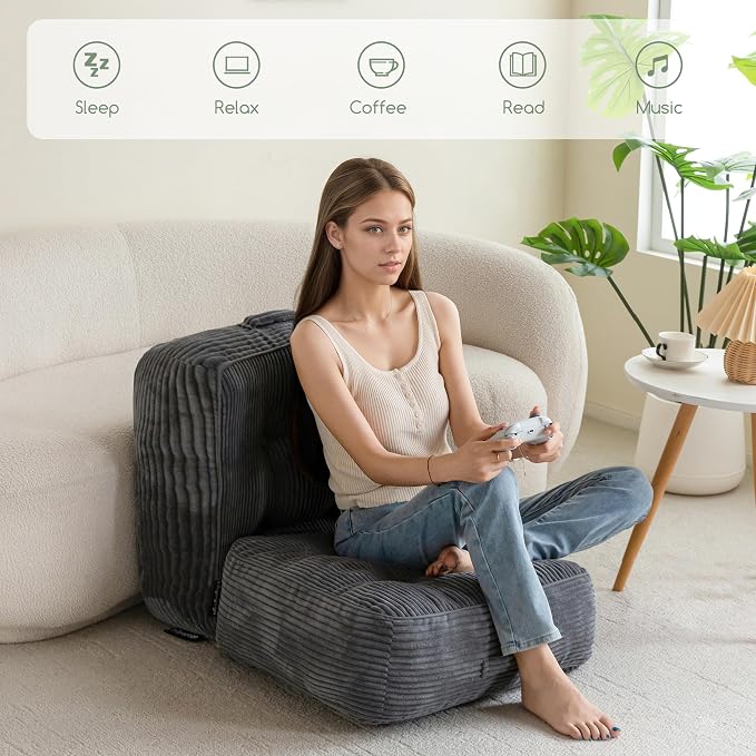 HIGOGOGO 8" Extra Thick Floor Pillow Cushion for Adults, Meditation Cushion Pillow, Large Square Floor Sitting, Tufted Corduroy Cover, for Tatami Living Room or Yoga, 22x22 Inch, Dark Grey