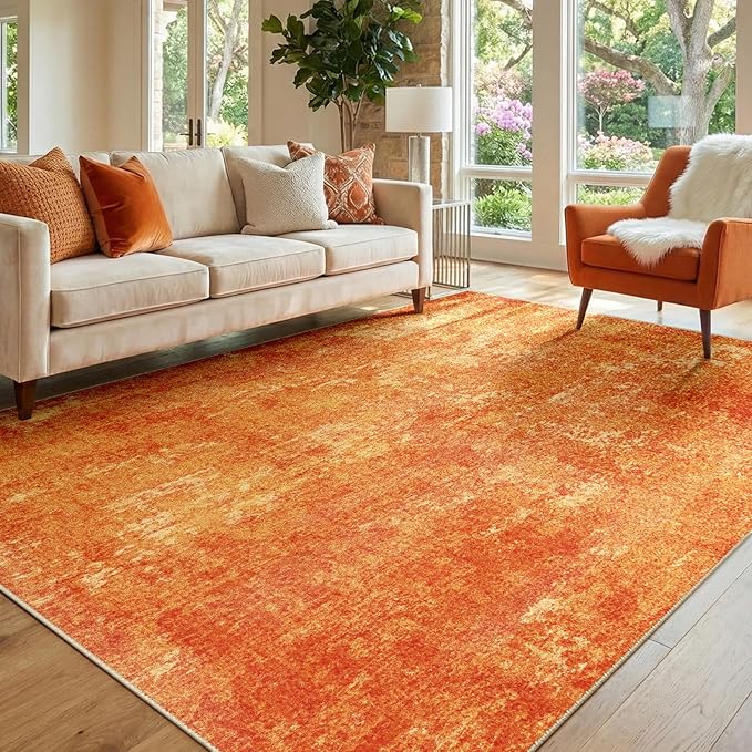 RELEANY Washable Area Rugs 5'x7' Non-Slip Modern Abstract Soft for Living Room Entryway Bedroom Nursery, Print Pattern, Orange