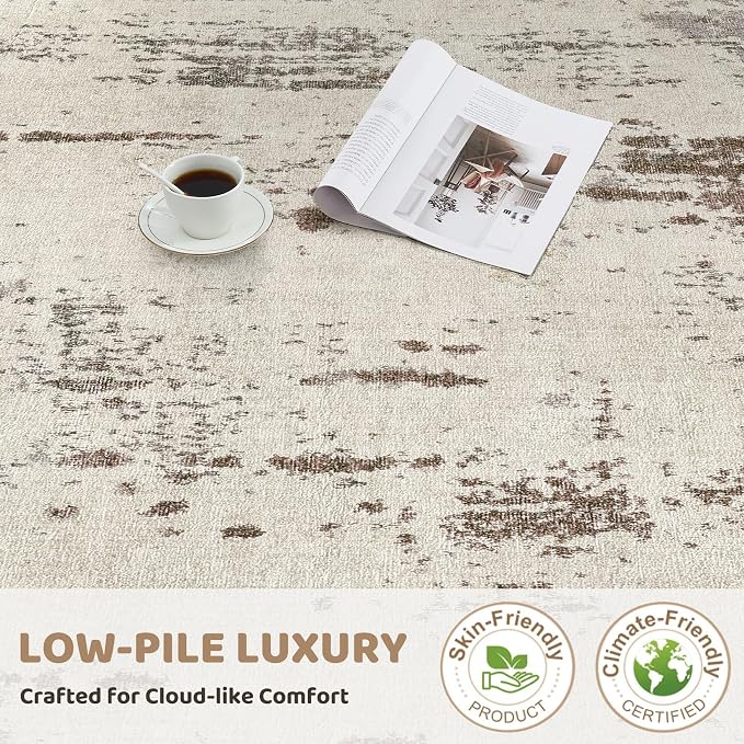 UERMEI 6x9 Area Rug Living Room Rugs - Washable Neutral Modern Abstract Soft Thin Rug Indoor Floor No Slip Rug Carpet for Bedroom Under Dining Table Home Office Decor - Brown/Grey/Beige