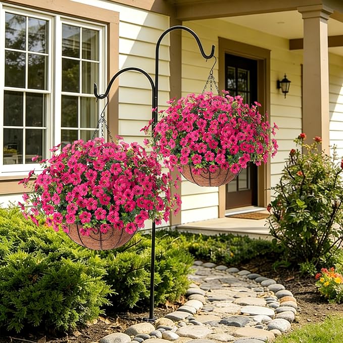 HyeFlora 2 Set Artificial Outdoor Flowers Hanging Basket, Faux Hanging Plants for Outside Spring Decoration, Fake Silk UV Resistant Look Real Daisy for Porch Patio Home Decor