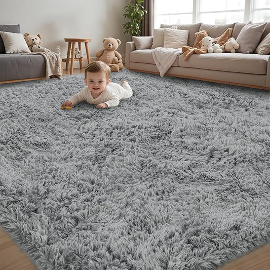 8x10 Area Rug for Living Room:Ultra Soft Fluffy Shag Light Grey Rugs,Large Fuzzy Plush Indoor Non Slip Carpet Washable Rug for Bedroom Kids Nursery Office Dorm Modern Decor(Light Grey 8'x10')