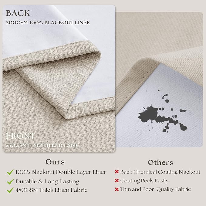 70 Inch Extra Wide Blackout Curtain 96 Inches Long for Living Room Pinch Pleated Natural Linen Cream Beige Thermal Drapes Back Tab Room Darkening 100% Blackout for Bedroom Large Window 70x96 1 Panel