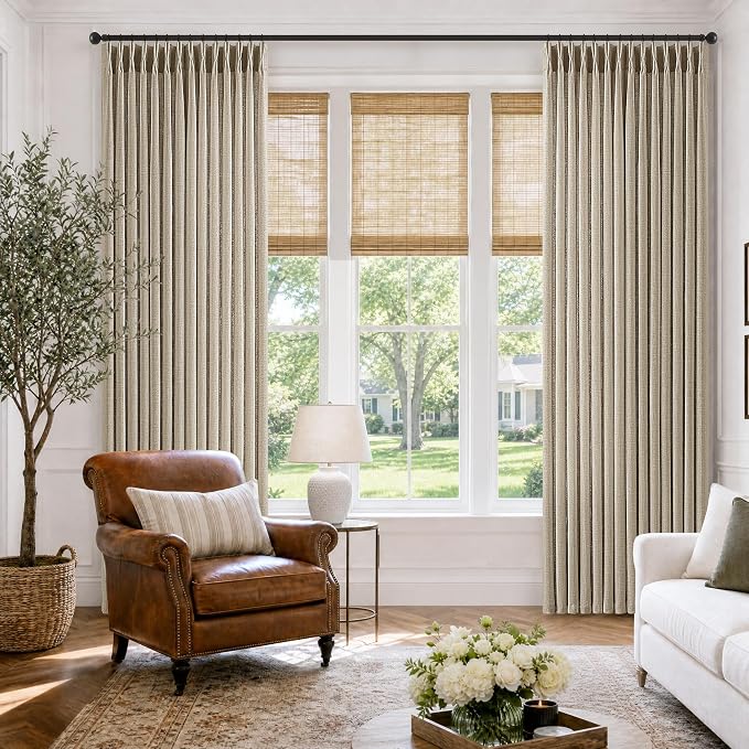 Extra Long 126 Inch Pleated Curtains 2 Panels for Living Room Burlywood Brich Taupe Brown Light Filtering Linen Blend High Ceiling Curtains with Back Tab Vintage Extra Long Drapes for Bedroom 40x126