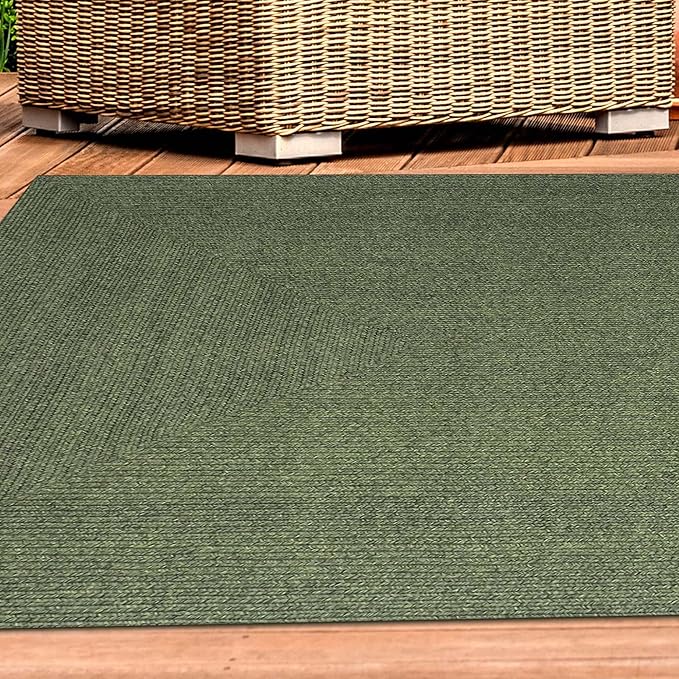 Superior Indoor/ Outdoor Large Area Rug, Reversible Braided Home Floor Decor for Living Room, Kitchen, Entryway, Patio, Front Porch, Deck, Modern, Boho, Farmhouse Style, 6' x 9', Green