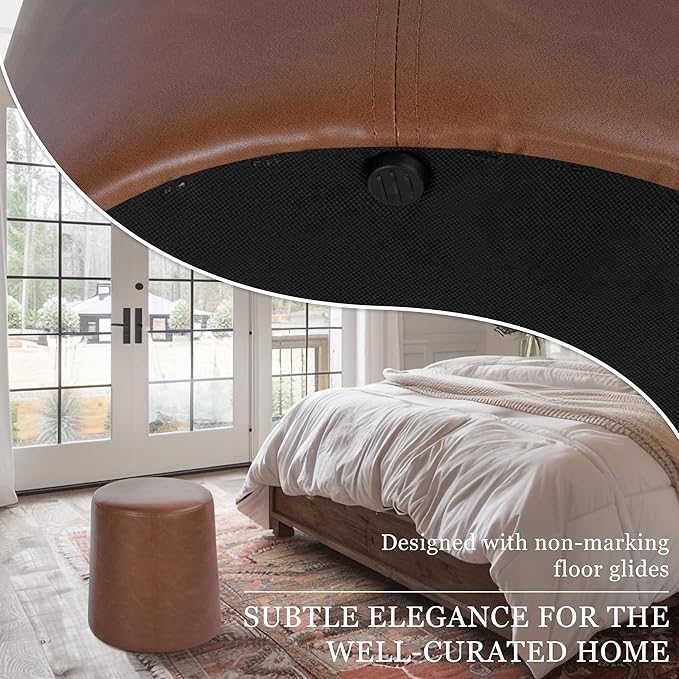 HomePop Faux Leather Organic Shape Ottoman (No Lid, Seat Only) | HomePop Home Décor | Round Pouf Foot Rest – Chestnut Faux Leather Faux Leather