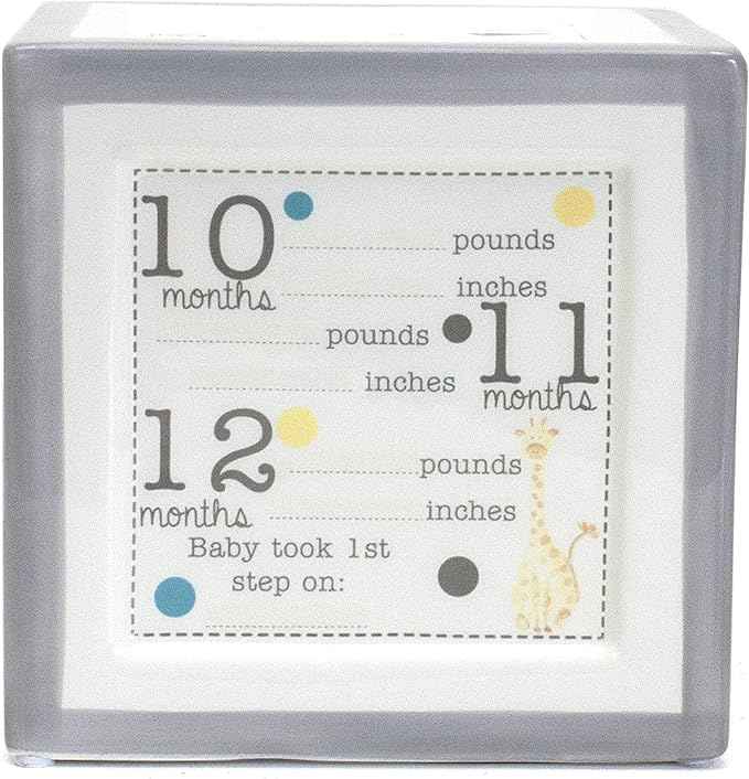 Child to Cherish New Baby Keepsake Piggy Bank, A Block to Grow On, Grey