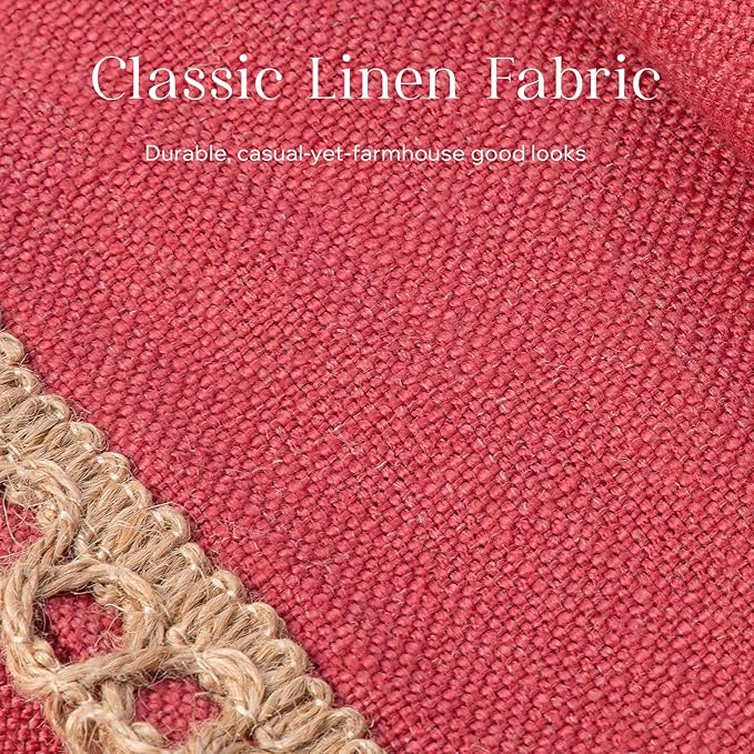 Phantoscope Pack of 2 Farmhouse Decorative Solid Throw Decorative Pillow Cover Burlap Linen Pillow Covers Trimmed Tailored Edges Red 20 x 20 inches, 50 x 50 cm