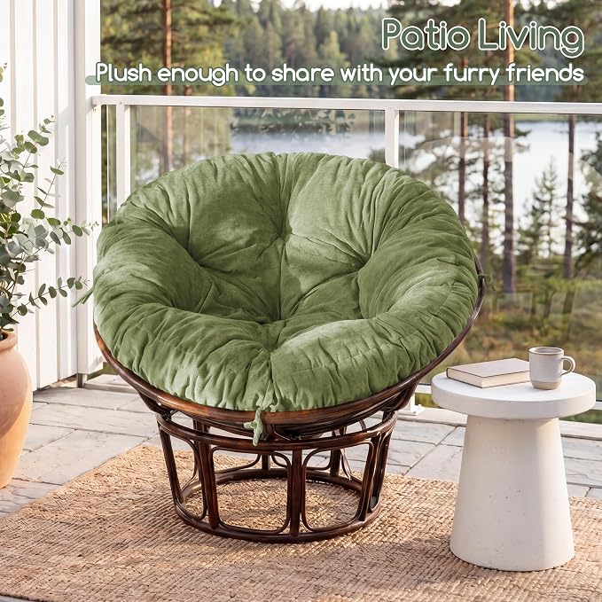 HIGOGOGO Papasan Chair Cushion with Chenille Cover (Without Chair), Soft Supportive Cushion, Green, 48 x 48 Inch