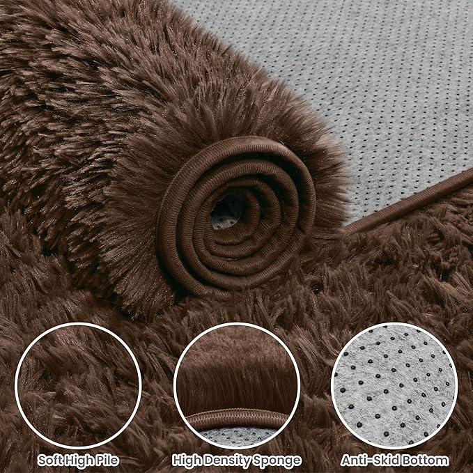 5x8 Area Rugs for Living Room: Soft Fluffy Shag Brown Rugs for Bedroom, Non Slip Large Fuzzy Plush Rug Indoor Floor Carpet for Nursery Kids Boys Girls Room, Dorms, Playroom, Modern Home Decor
