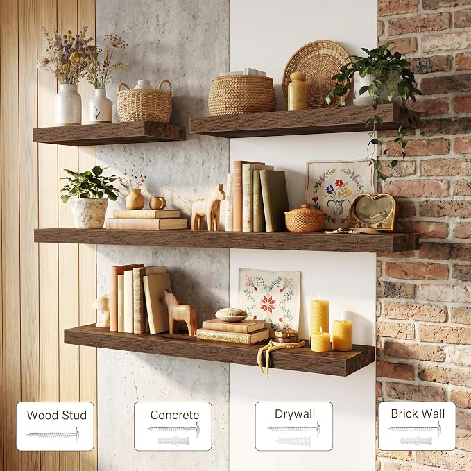 Acovy 10" Extra Deep Floating Shelves for Wall, 72" Long Wood Wall Shelves Set of 1 for Bathroom Bedroom Kitchen Living Room Laundry Room, Modern Floating Shelf for Home Decor