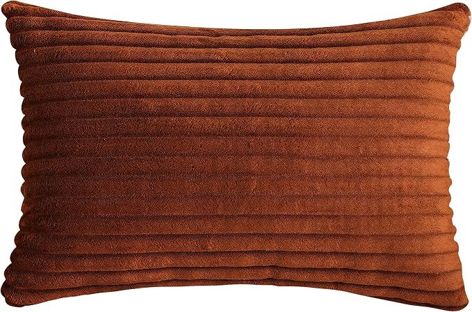 TangDepot Velvet Big Corduroy Pillow Covers 12x18 Chocolate 2-Pack | Soft wide-stripe corduroy pillow cover, hidden zipper, machine washable, easy refresh, for bedroom living room indoor outdoor