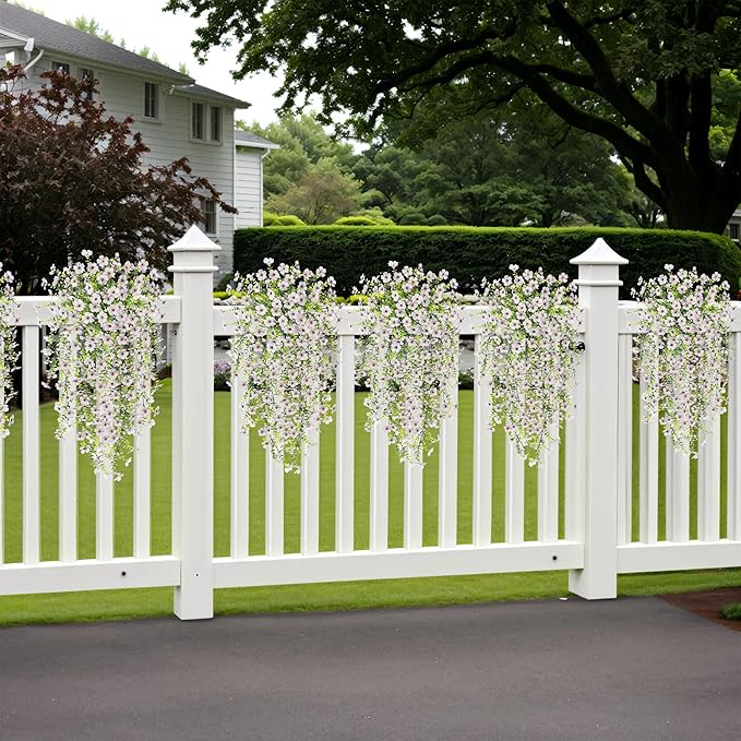 Ammyoo Artificial Hanging Flowers for Outdoors Faux Plants Decoration, 2 Packs Fake Silk Daisy Flower Realistic Outdoor Flowers UV Resistant Porch Patio Window Yard Outside Decor(White)
