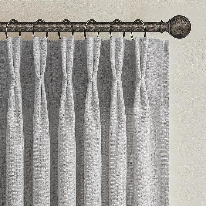 Light Grey Pinch Pleated Curtains 96 Inch Long for Patio Sliding Door, Boho Linen Sheer Light Filtering Cortinas para Sala Modern Windows Curtain 40 x 96 Inches Length 2 Panels Set with Back Tab Gray