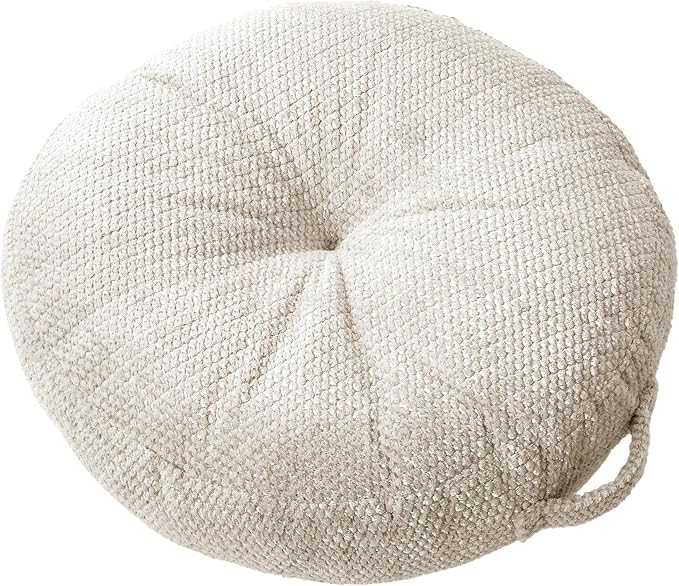 Sorra Home Tufted Floor Pillow with Handle - Round Plush Oversized Pillow for Lounging - Bedroom, Dorm & Indoor Floor Cushion - Sutherland Peyote (24" x 24" x 5")