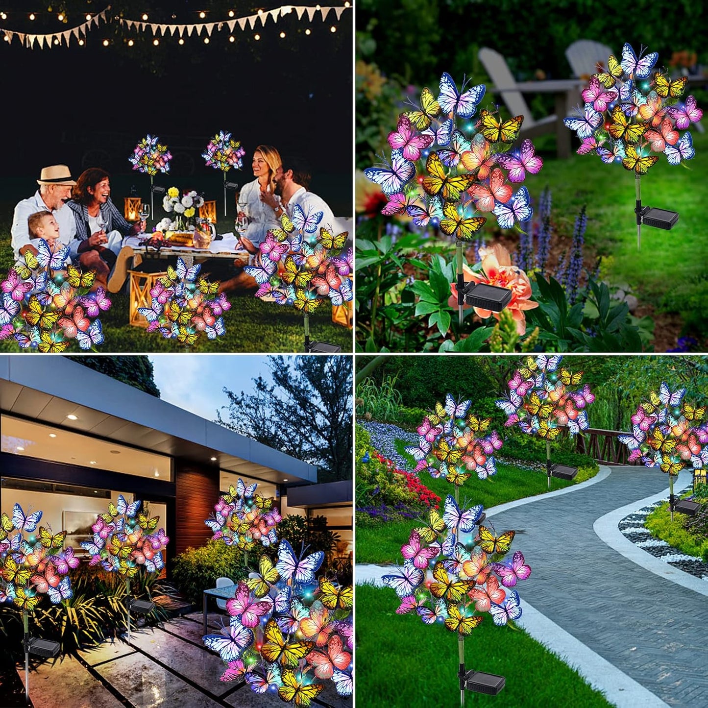 Solar Garden Lights Solar Lights Outdoor Waterproof Decorative 4 Pack with 144 LED 68 Butterfly Solar Lights for Garden Yard Decor Christmas Decorations, Gifts for Mother's Day Mom