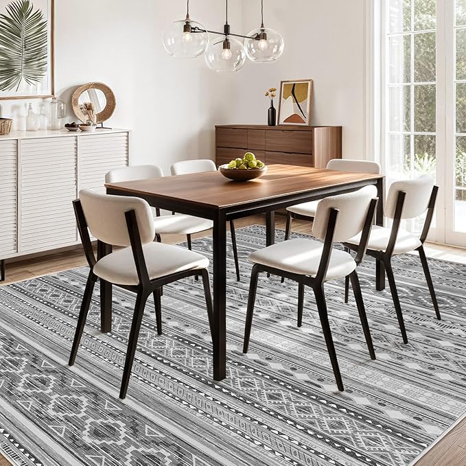 cotiled 5x7 Area Rug Living Room: Washable Boho Rugs with Non Slip Backing Large Soft Indoor Stain Resistant Carpet for Bedroom Farmhouse Dining Room Lightweight Home Decor Beige Grey