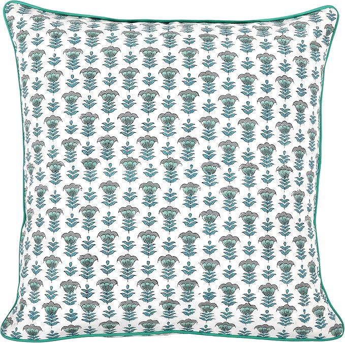 Ridhi Block Print Aquamarine Blue Pillow Cover 24" x 24" (Pack of 2) Decorative Couch Pillows for Living Room, Chic Boho Cute Outdoor Pillows Covers Gifts for Spring, Easter and Valentine