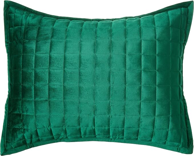 Tribeca Living Luxury Velvet Quilt Queen Size Set - 260GSM Ultra-Soft Oversized Velvet Bedspread Comforter Set with 2 Shams, in Florence Emerald Green