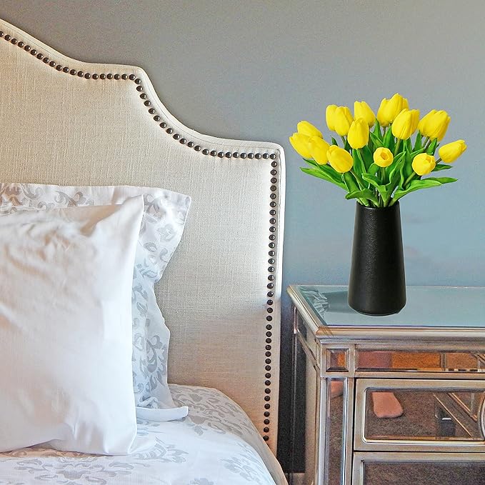 Mandy's Yellow Artificial Tulips Flowers Centerpiece, 13.5" Lifelike PU Fake Floral Stems 20pcs for Kitchen Island & Dining Table, Spring Decor for Easter