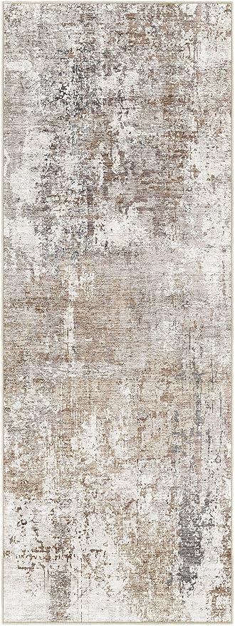 UERMEI 2X6 Washable Runner Rug for Hallway: Soft Neutral Modern Abstract Area Rug - Non-Slip Low Pile Long Throw Indoor Carpet for Kitchen Entryway Kitchen Bedroom Laundry Bathroom - Brown/Grey/Red
