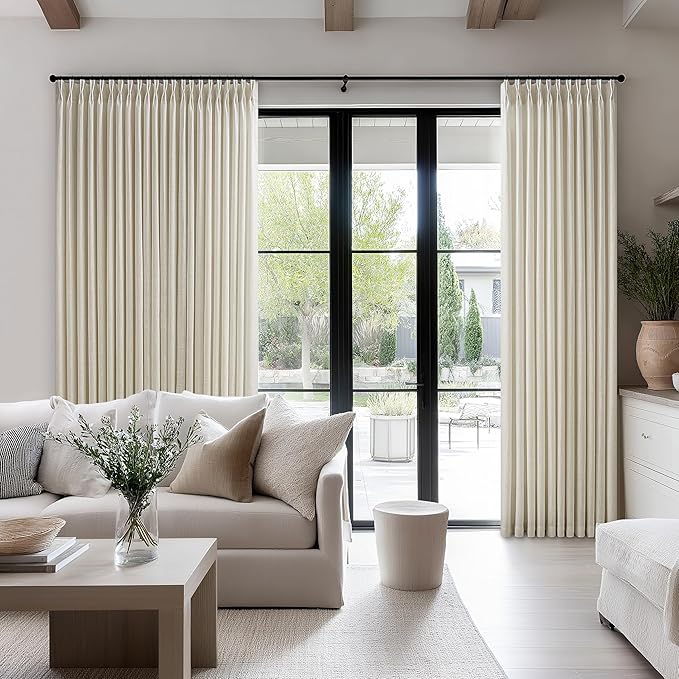 100 Inch Wide Pinch Pleated Extra Wide Curtain Panels 90 Inches Long for Patio Sliding Glass Door Hooks Rings Semi Sheer Beige Linen Privacy 90 Inch Length for Living Room 100x90 1 Panel Oatmeal