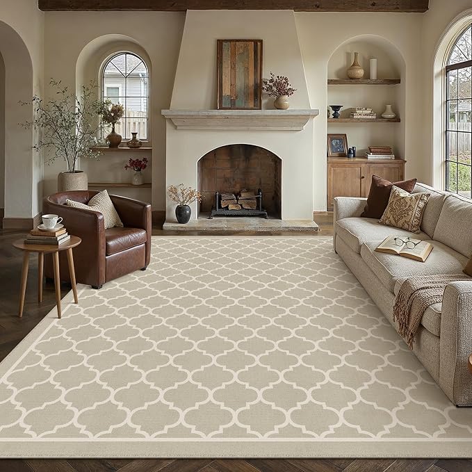 PureCozy Beige 8x10 Area Rug for Living Room Machine Washable Large Rug | Non-slip Soft Low Pile Bedroom Dining Room Patio Rug