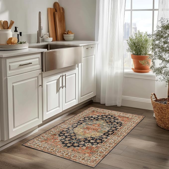 Ruaruarug Washable Area Rug 2x3 for Kitchen Entryway Living Room Bedroom, Ultra Soft Non Slip Stain & Fade Resistant, Pet & Kids Friendly, Suitable for High Traffic Areas Easy to Clean, Maroon